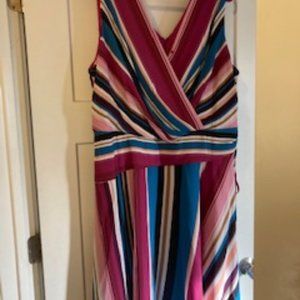 Dress Barn Roz & Ali wrap style pink/teal multi stripe dress Size 20
